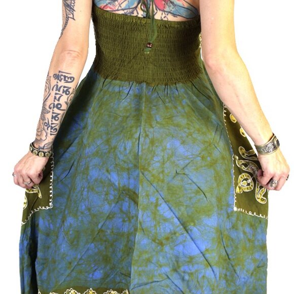 Beautiful Aphrodite Batik Scarf Green Blue Hippie Boho Beach Dress - Picture 2 of 2